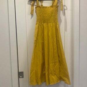 SHEIN Yellow Smocked Sundress with Tie Straps